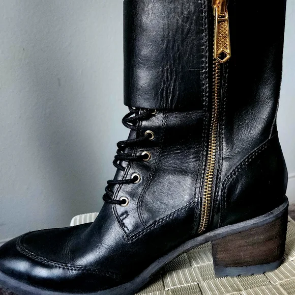 Donald Pilner Combat Boots Black w/ Gold Hardware size 7m - Picture 3 of 10